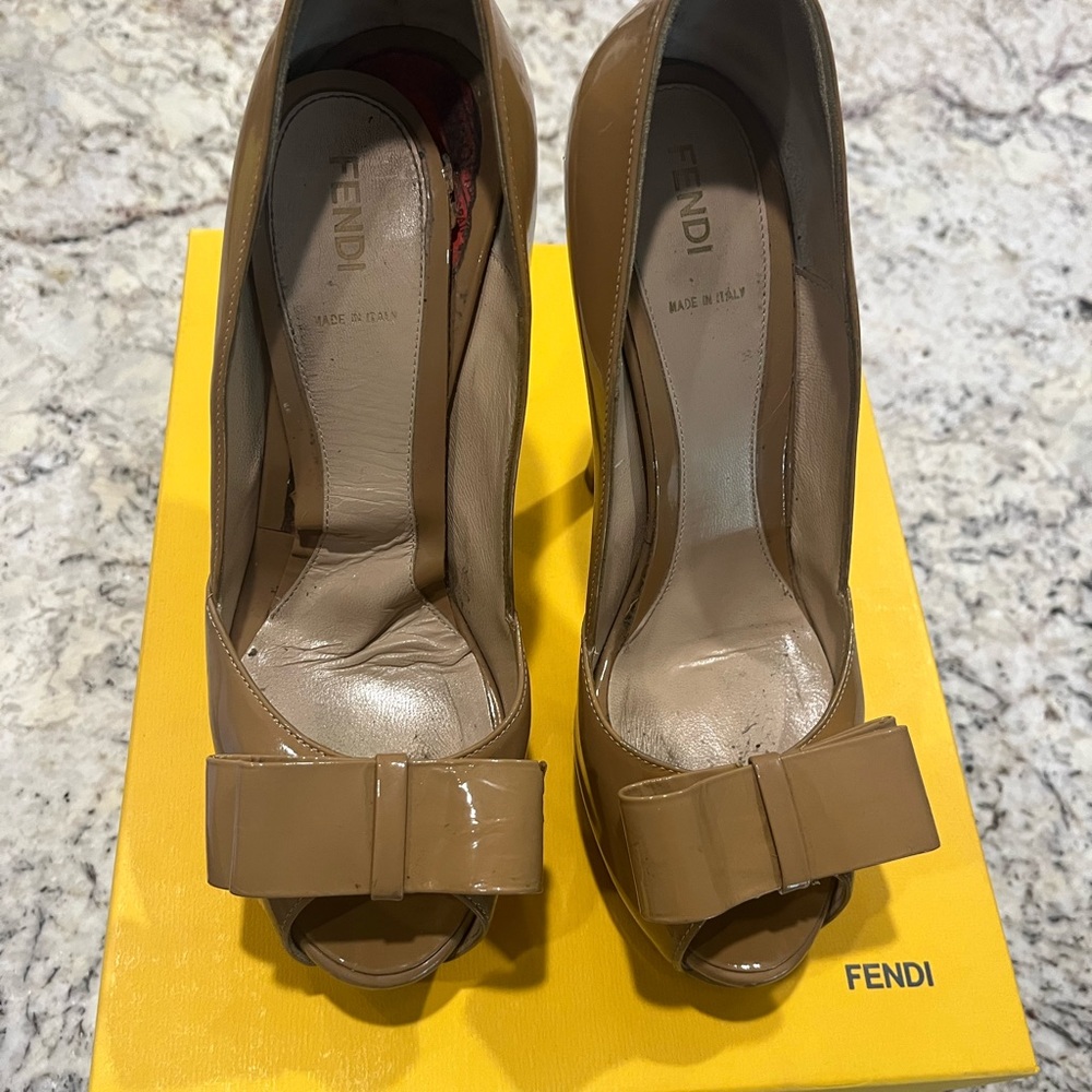 Fendi Taupe Peeptoe Pump